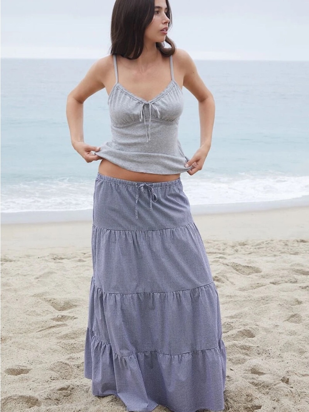John Galt Blue Gingham Nadia Maxi Skirt 97% Cotton